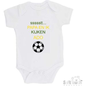 100% katoenen Romper ""ssssstt Papa en ik kijken ADO"" Unisex Katoen Wit/groen/geel/zwart Maat 56/62