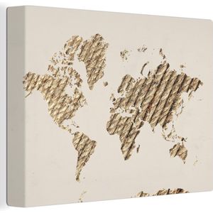 Wanddecoratie Wereldkaart - Touw - Beige - Canvas - 40x30 cm