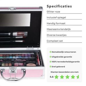 Make-up Koffer Roze - Make Up Doos - Make Up Case - Kinder Make Up Koffer - Kindermake-up Set - Inclusief Spiegel en Kwastjes - Glitter Design - Inclusief EBOOK