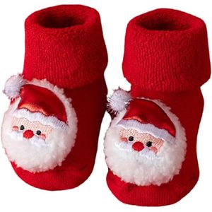 Extra dikke wintersokken met fleecevoering voor baby's jonger dan 1 jaar (zool van 8,5 cm) - Katoenen sokken met kerstthema - 3D-kerstlogo-ontwerp - Antislipvloersokken om te slapen - Maat C