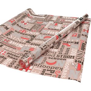 4x Rollen Sinterklaas kadopapier print taupe/rood 2,5 x 0,7 meter op rol 70 grams - Luxe papier kwaliteit cadeaupapier/inpakpapier - Sint en Piet