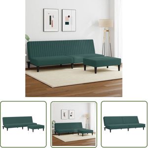 The Living Store 2-delige Loungeset fluweel donkergroen - Slaapbank - Lounge Sofa - Tweepersoonsbed - Donkere Kleuren - Fluweel Meubilair
