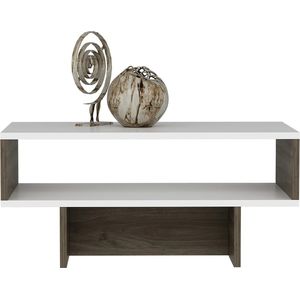 In And OutdoorMatch Salontafel Hanos - 36,4x80x45 cm - Wit en Walnoot - Modern Design - Spaanplaat