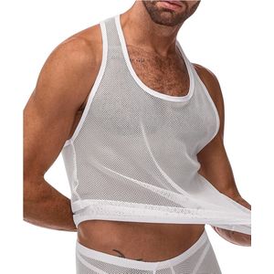 Male Power 11111CWHSM - Stretch Net Tank Top - S/M - White S/M