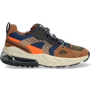 Braqeez 422964-413 Jongens Lage Sneakers - Bruin/Blauw/Oranje/Groen/Multi - Leer - Veters