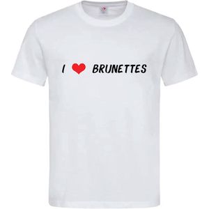 T-shirt Unisex Volwassenen Grappig Tekst ""I <3 Brunettes"" Op Voorkant | korte mouw | Wit/zwart/rood | maat XXL