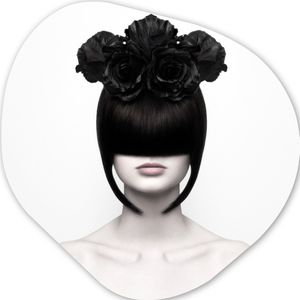 Portret - Vrouw - Rozen - Abstract - Zwart wit - Asymmetrische spiegel vorm op kunststof