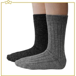 ATTREZZO® Sokken - Alpaca wol - 2 paar - maat 35-38 - Lichtgrijs/Antraciet