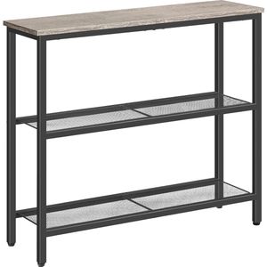Smalle consoletafel met 2 planken in industrieel design voor hal ingang woonkamer slaapkamer en kantoor greige-zwart