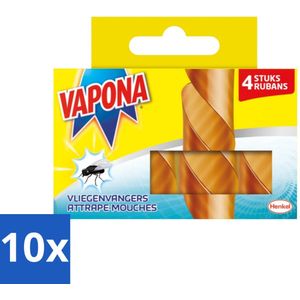 Vapona - Vliegenvanger - Niet Giftig - Geurloos - 4 Strips - Bulkverpakking - 10 stuks