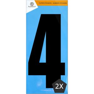 Cijfer sticker 4 | Zwart | 2 stuks | Kliko Stickers | Cijfer Stickers | Nummer Stickers | Plakcijfers | 17,5 CM Hoog