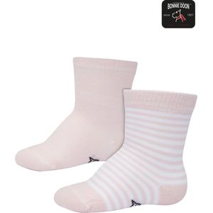 Bonnie Doon Sokken Set Gestreept en Effen voor Baby's Licht Roze/Wit 8-12 mnd - Organisch Katoen - 2 paar - GOTS gecertificeerd - Stay-on-socks - Unisex - Jongens - Meisjes - Zakt niet Af - 2-pack - Multipack - Babyroze - Pink Salt - OL0441012.320