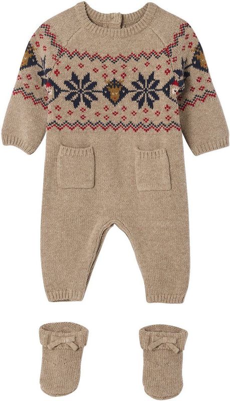 Vertbaudet 2-delige babyset met tricot babypakje + sokken in thema Kerst