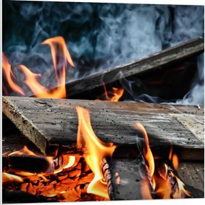 Forex - Kachel Hout Vuur - 80x80cm Foto op Forex
