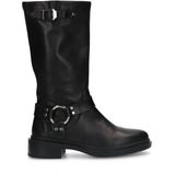 Manfield - Dames - Zwarte leren biker boots met zilverkleurige gesp - Maat 36