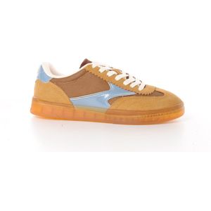 Dames sneaker Scotch&Soda Nixie suède camel en lichtblauw