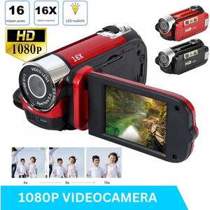 Camera voor beginners - vlogcamera - digitale camera - 1080P - 16x zoom - ingebouwde microfoons en luidspreker - Rood