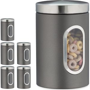 Relaxdays 6x voorraadbus venster - koffieblik - bewaardoos - voorraadblik - voorraadpot