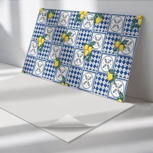 Wallfluent Vinyl Wandpaneel - Citroenmotief op tegels PVC Muurpaneel - 100 cm x 50 cm - Blauw PVC wandpaneel - 1 stuk - Rechthoekig Wandbekleding Vinyl - Texturen Wandpaneel - Zelfklevende Wandbekleding - Wandpaneel Keuken en Badkamer