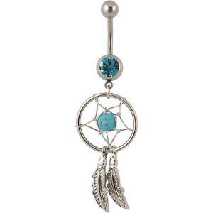 Fako Bijoux® - Navelpiercing - Dreamcatcher - Blauw