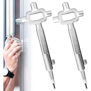 2 stuks universele bouwsleutels zinklegering met cilinder-meetmeter schakelkastsleutel flesopener zilver