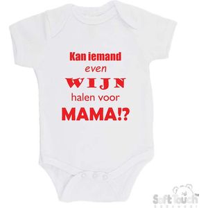 100% katoenen Romper ""Kan iemand even wijn halen voor mama!?"" moeder moederdag mama Unisex Katoen Wit/rood Maat 56/62
