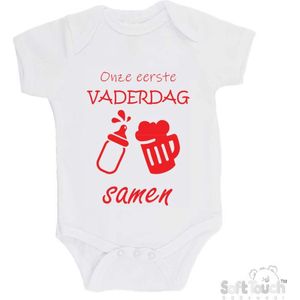 100% katoenen Romper ""Onze eerste vaderdag samen"" Unisex Katoen Wit/rood Maat 56/62