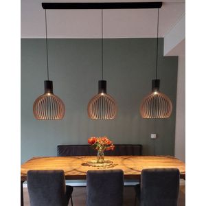 Olivios design hanglampen houten hanglamp parabola 55cm hoog 45cm doorsnede gemaakt van 6 en 4 mm MDF ontworpen en gemaakt in nederland door olivios design.