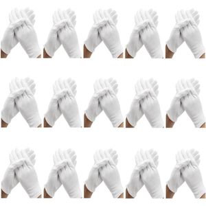15-paar Katoenen handschoenen - Witte katoenen handschoenen - Polyester-katoen materiaal - Rekbaar - Maat XL - Handen, hydratatie, cosmetica, hand spa, sieradeninspectie, service-inspectie - Wit