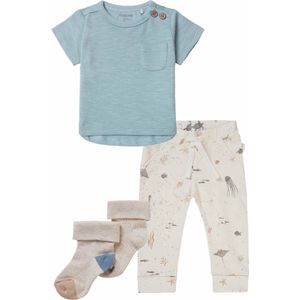 Noppies - Kledingset - 4delig - Broek Boone Whisper White - Shirt Barlett Arona - 2 paar sokjes Broadway Oatmeal - Maat 80