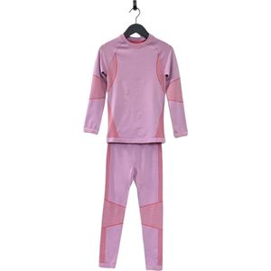 Ducksday - Set Thermisch Ondergoed - Thermokleding - Kinderen - Unisex - Set T-shirt en broek - Tweedelig - Lila - Roze - Maat 98/104