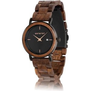 HOT&TOT | Nyx - Houten horloge voor dames - 32mm - Walnoot hout - Zwart - Roségoud