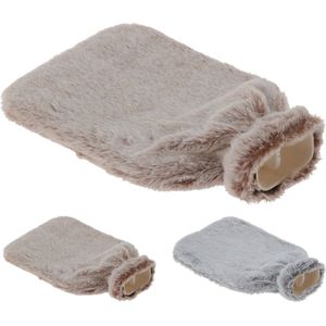 H&S Collections-Warmwaterkruik-kruik-imitatiebont-fluffy-warm-grijs of- beige-1,75 liter