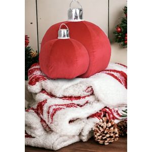 Unique Living - Kerst Decoratie - Sierkussen - Kerstbal - Kerstkussen - Rood - 2 Stuks