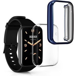 kwmobile 2x smartwatch hoes geschikt voor Xiaomi Mi Band 7 Pro hoesje - Siliconen sporthorloge cover - Activity tracker case in transparant / donkerblauw