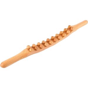 Massage Stok - Therapie Massage Stok - 20 Gladde Kralen - 2-in-1 Gua Sha Stok - Beukenhout - 20 kralen