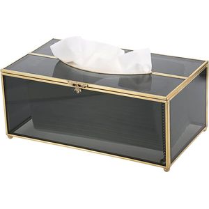 Zwarte metalen glazen rechthoekige zakdoekdoos - Luxe design tissue box cover