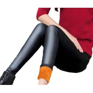 Lederlook Thermo Broek - Zwart met Oranje fleece voering – tot -20°C – Maat S – Dames Leatherlook Winter Legging