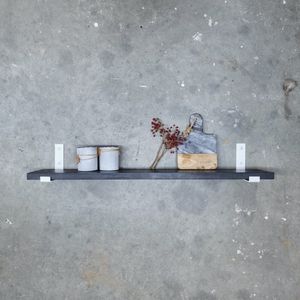 GoudmetHout Massief Eiken Wandplank - 50x20 cm - Zwart eiken - Industriële plankdragers L-vorm UP mat wit - Staal - Zwarte wandplank