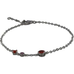 Silventi 9SIL-22389 Zilveren Armband - Dames - Zirkonia - Rood - 5, 3,5 en 3 mm Doorsnee - Ankerschakel - 17 + 1 + 1 cm - 1,3 mm Breed - Rhodium - Zilver