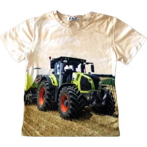T-shirt met tractor, beige, full colour print, kids, kinder, maat 92, stoer, trekker, mooie kwaliteit!