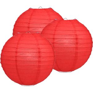 Luxe bol feest lampion - 5x - rood - dia 25 cm - papier - Feestartikelen/versieringen