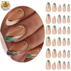 GUAPÀ® Plaknagels Nude met Nail Art 24 stuks | Valse nagels | Gellak | Press On Nails | Zelfklevende Plaknagels | Nepnagels | Kunstnagels | Compleet plaknagels starterspakket | Nagels Wraps | Nail Art | 24 stuks plaknagels Zebra Groen Nail Art