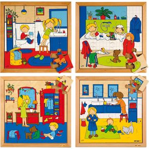 Educo 4x Puzzelserie Hygiëne - Houten speelgoed - Houten puzzel - Educatief speelgoed - Kinderspeelgoed - 34x34cm - 16/25 stukjes