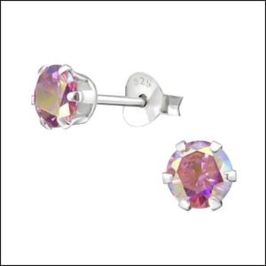 Aramat jewels ® - Zilveren oorknoppen zirkonia roze ab dames kinderen 5mm