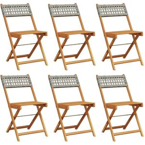 The Living Store Tuinstoelen 6 st inklapbaar poly rattan en massief hout grijs - Tuinstoel - Inklapbare Stoel - Acacia Hout - Pe Rattan - Buitendecoratie