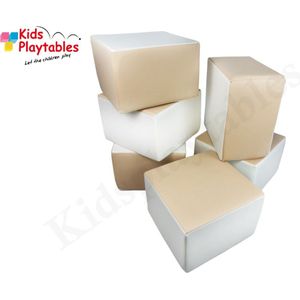Zachte Soft Play Foam Blokken set 6 stuks wit-beige | grote speelblokken | baby speelgoed | foamblokken | reuze bouwblokken | Soft play speelgoed | schuimblokken