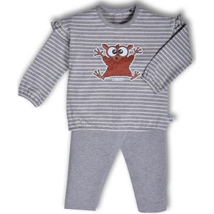 Woody - Meisjes pyjama, gebroken wit-grijs melange gestreept