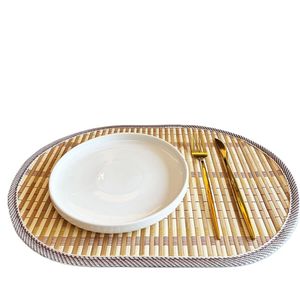Boho geweven plaats matten, anti-slip hittebestendige tafelkussen, ovale platen tafelmatten, gemakkelijk te reinigen voor diner feesten en keuken decor, 16.93x11.81 inch