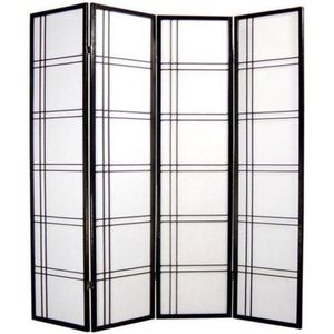 Fine Asianliving Japanse Kamerscherm B180xH180cm 4 Panelen Shoji Rijstpapier Zwart - Double Cross